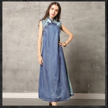 Robe Vintage Femme Denim Qipao Dress Midi Elegant Chinese Dresses Female Mandarin Collar Loose Long Dress Chinese Style AA4816 2024 - buy cheap