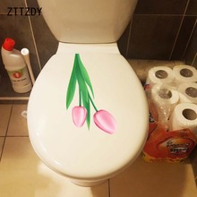ZTTZDY 17.9*28CM Pink Flower Tulip Home Toilet Sticker Decor Bedroom Wall Decal T2-0417 2024 - buy cheap