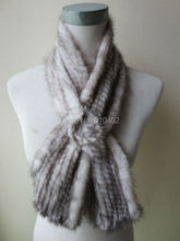 wholesale/sell retail   Free shipping /real mink knitted fur scarf/ white with gray 2024 - buy cheap