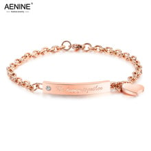 AENINE-Pulseras de acero inoxidable y titanio para mujer, brazaletes modernos con etiqueta de amor, cadena femenina de Color oro rosa, joyería AB18198 2024 - compra barato