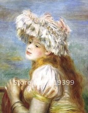 Linen Canvas Oil Painting reproduction,Young Girl in a Lace Hat by pierre auguste renoir,Free DHL Shipping ,100% handmade 2024 - buy cheap