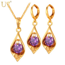 U7 Luxury Cubic Zirconia Jewelry Set Gold/Silver Color Purple Crystal Jewelry Party / Wedding Earrings Necklace Set S641 2024 - buy cheap