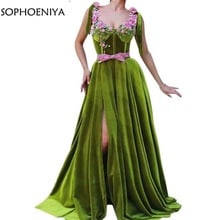 Elegant Party Long dress Abendkleider Arabic Green Dubai Kaftan Evening Dress 2021 Sexy Abiye formal dresses Vestito da sera 2024 - buy cheap