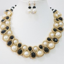 Mejor venta Multicolor coreano collar pendientes redondo perla simulada Ábaco de cristal de color oro conjunto de joyería de las mujeres B1270 2024 - compra barato