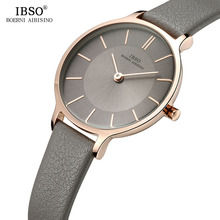 IBSO Brand 8 MM Ultra-Thin Quartz Watch Women Gray Leather Women Watches 2021 Luxury Ladies Watch Montre Femme 2024 - buy cheap