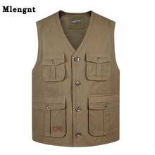 Summer Multi Pocket Men Vest Cotton Button Sleeveless Jacket With Many Pockets Thin Comfortable Khaki Army Green Tool Waistcoat 2024 - buy cheap
