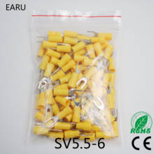 SV5.5-6 Yellow Furcate terminals Cable Wire Connector 100PCS 16~14AWG Yellow Furcate Fork Spade Crimp Terminals SV5-6 SV 2024 - buy cheap