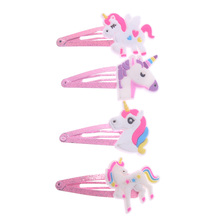 Horquillas de unicornio con purpurina para el cabello para niños, broches de animales de dibujos animados para el cabello, horquillas de plástico, accesorios para el cabello, 2 uds., 4 colores 2024 - compra barato