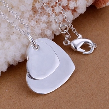 fine silver plated pendant 925-sterling-silver jewelry bright 2heart pendants necklace for women men +chain SP084 2024 - buy cheap