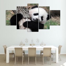 Imagens modulares de lona hd, 5 peças, impressão em tela, quarto de criança, decoração criativa de casa, animal de panda, arte de parede para presente, arte de cartaz 2024 - compre barato