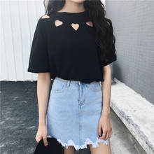 2019 Summer New kawaii heart hollow short-sleeved tee-shirt female ulzzang loose Harajuku plus size women t-shirt top 2024 - buy cheap