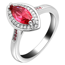 Xinon anel vermelho e oval com corte de coração, joia feminina branca e prateada com zircônia cúbica, tamanhos 6, 7, 8, 9 e 10, melhores presentes 2024 - compre barato