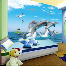 beibehang World Dolphin cartoon children's room bedroom wallpaper background Mediterranean 3d mural wallpaper papel de parede 2024 - buy cheap