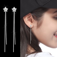 Korean Elegant Women Long Dangle Earring CZ Zircon Flower Charm Chain Tassel Earrings Jewelry Gift 2024 - buy cheap