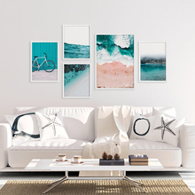 Pintura en lienzo para decoración del hogar, impresión de imágenes artísticas de pared, paisaje moderno de playa, estilo nórdico, póster Modular de acuarela para sala de estar 2024 - compra barato