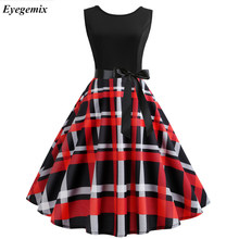 Robes Ete 2020 Summer Women Plaid Dress 50s 60s Robe Vintage Pin Up Swing Rockabilly Dress Elegant Party Dresses Casual Vestido 2024 - buy cheap