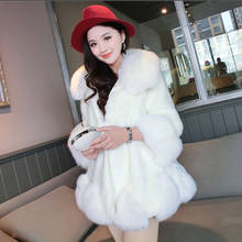 5XL 6XL Luxury Shaggy Faux Fur Coat Warm Winter Rabbit Fur Coats Fox Fur Collar White Women Fake Mink Fur Dress Coat 2024 - buy cheap