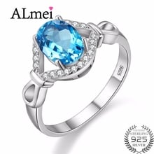 Almei Oval Natural Sky Blue Topaz Ring Solid 925 Sterling Silver Rings Women Charms Fashion Wedding Jewelry with Box 40% FJ084 2024 - buy cheap