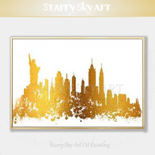 Professional Artist Hand-painted High Quality Abstract Golden New York Landscape Oil Painting on Canvas New York Knife Painting 2024 - buy cheap