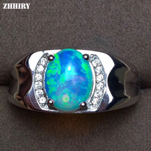 Zhhiry anéis masculinos de prata legítima, opala natural, anel masculino de prata esterlina 925, joias finas verdadeiras 2024 - compre barato
