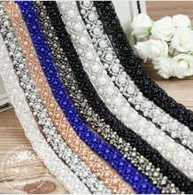 Free Shipping  Fake Pearl Beaded Lace Trim Vintage Mesh Fabric Paillette Lace Beaded Pearl Trim Braid Lace Applique RS52 2024 - buy cheap
