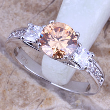 Anillo de joyería para mujer, color champán, morganita, blanco, CZ, plateado, talla 6 / 7 / 8 / 9 R0669 2024 - compra barato