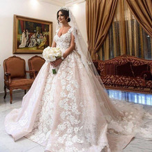 Vestido de noiva luxuoso, com renda, amor, varre, manga, arábia, vestido de futura esposa, casamento 2024 - compre barato