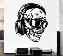 Creative Skull Vinyl Wall Headphones Music Skull  Glasses Cool Decor Rock Pop For Bedroom Mural Wall Sticker Home Decoration 2024 - buy cheap