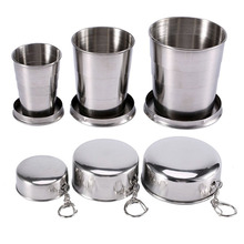 Collapsible Travel Cup Stainless Steel Folding Camping Cup With Keychain Home Wine Cups Tableware Hiking EDC Outdoor Survival 2024 - buy cheap
