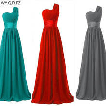 QNZL70#Green and red Chiffon one-shoulder long bride wedding party toast dress 2019 Bridesmaid Dresses cheap wholesale Custom 2024 - buy cheap