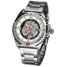 Top Brand Automatic Mechanical Men Watches Skeleton Silver Steel Wrist Watch Men Compass Sculpture Decoration Fashion Male Clock 2024 - buy cheap