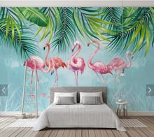 Обои с тропическими растениями на заказ, фрески с фламинго для гостиной, спальни, дивана, фоновые обои для домашнего декора 2024 - купить недорого