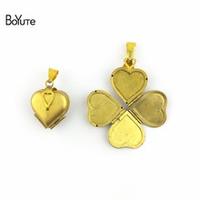 BoYuTe 22*21*12MM Raw Brass Memory Locket Heart Photo Locket Clover Locket Vintage Jewelry Pendant Materials 2024 - buy cheap
