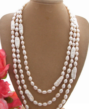 FREE SHIPPING  3Strds White Pearl Necklace -Bride jewelry free shipping 2024 - buy cheap