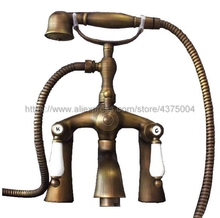 Antique Brass Bathroom Clawfoot Bath Tub Faucet Mixer Tap Ceramic Handle Hand Shower Head Ntf038 2024 - buy cheap