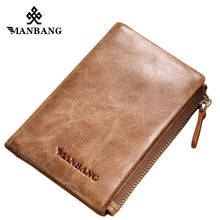 Manbang fashion vintage genuine leather wallet zipper bifold men wallets coin purse 2024 - buy cheap