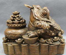 bi002127 8" Chinese Copper Bronze FengShui Wealth YuanBao Coin Hoptoad Toad Bowl Statue 2024 - buy cheap