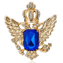 Vintage Blue Black Crystal Crown Eagle Wing Brooch Pins Medal Spurs Needle Collar rooches For Women Men Suit Clothing Decoration 2024 - buy cheap
