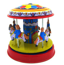 Винтажные ретро веселые круглые жестяные игрушки, классическая заводная вращающаяся деревянная лошадь, жестяная игрушка для взрослых и детей, коллекционный подарок 2024 - купить недорого