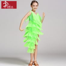 Платья для латиноамериканских танцев для девочек; танцевальный костюм с кисточками для девочек; детский бальный костюм; костюмы для танго, самбы, бальных танцев с бахромой; B-6495 2024 - купить недорого
