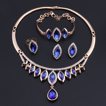 OEOEOS Blue Crystal Jewelry Sets for Women Bridesmaid African Beads Jewelry Set Gold Color Turkish Wedding Jewellery 2024 - buy cheap