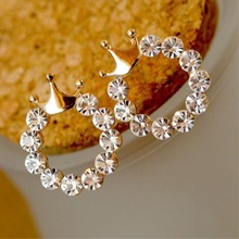 MISANANRYNE Fashion Shining Crystal Round Circle Stud Earrings Women Gold Color Crown Earrings Party Wedding Jewelry Gift 2024 - buy cheap