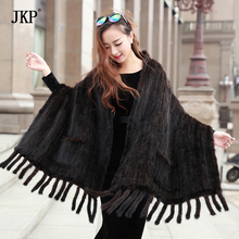 Genuine Real Knitted Mink Fur Scarves with Tassels Scarf Wraps Mink Fur Shawls 2024 - buy cheap