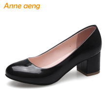 2019 New Spring Women Pumps Middle Square Heel Round Toe Shallow Sexy Office Ladies Women Shoes Black Pumps Big Size 33-46 2024 - buy cheap