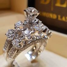 Модные женские обручальные кольца с австрийским кристаллом и цирконием, посеребренные свадебные комплекты, ювелирные изделия, вечерние кольца для женщин 2024 - купить недорого