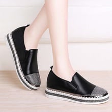 Flat Shoes Women Zapatos De Mujer Genuine Leather Crystal Black White Shoes Female Casual Spring Summer Espadrilles Ladies Shoes 2024 - buy cheap