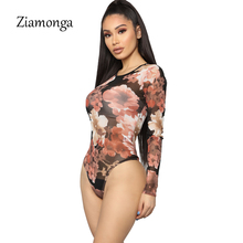 Ziamonga Bodysuit For Women Sexy Bodycon Skinny Body Suit Long Sleeve O-Neck Playsuit Casual Printed Romper Bodycon Jumpsuits 2024 - buy cheap