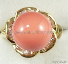 FREE SHIPPING >>>Pink Coral Yellow Plated Crystal Flower Ring Size: 7.8.9 2024 - buy cheap