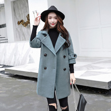 Office Lady Long Wool Coat  Loose Double Breasted Wool Blend Coat and Jacket Turn-down Collar Women Coats Autumn Winter 2024 - buy cheap