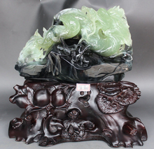 11 "Китайский Фэншуй из натурального зеленого нефрита Дракон богатства зверь база Скульптура 2024 - купить недорого